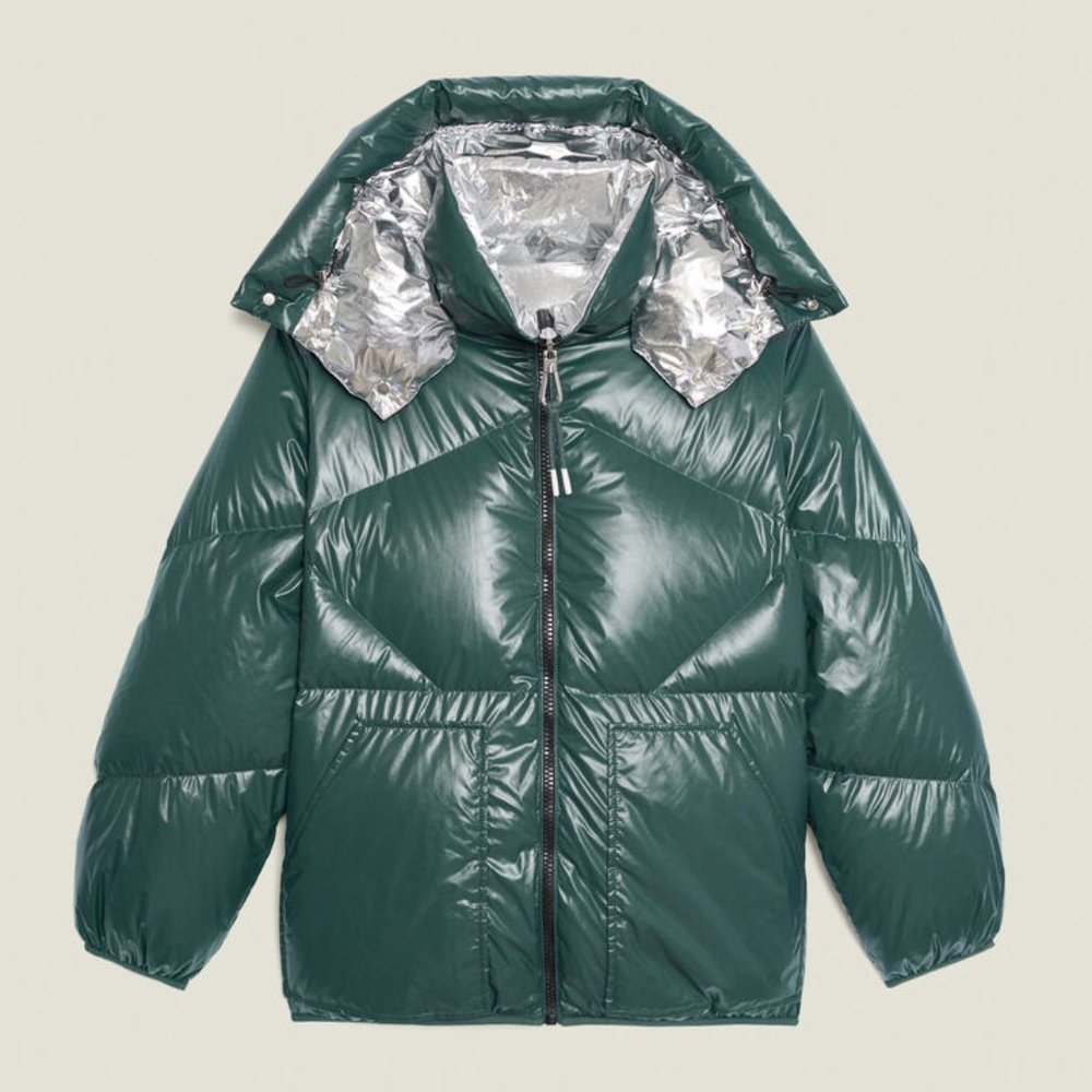 SANDRO Down Puffer Padded Shell Jacket in Bottle Green